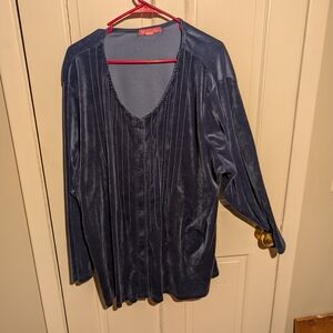 Velvet Button-Up Blouse in Deep Blue
